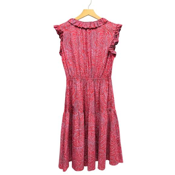 Tucker Red Zebra Print Ruffle Midi Dress Sleeveless Tiered size Medium - Picture 4 of 6